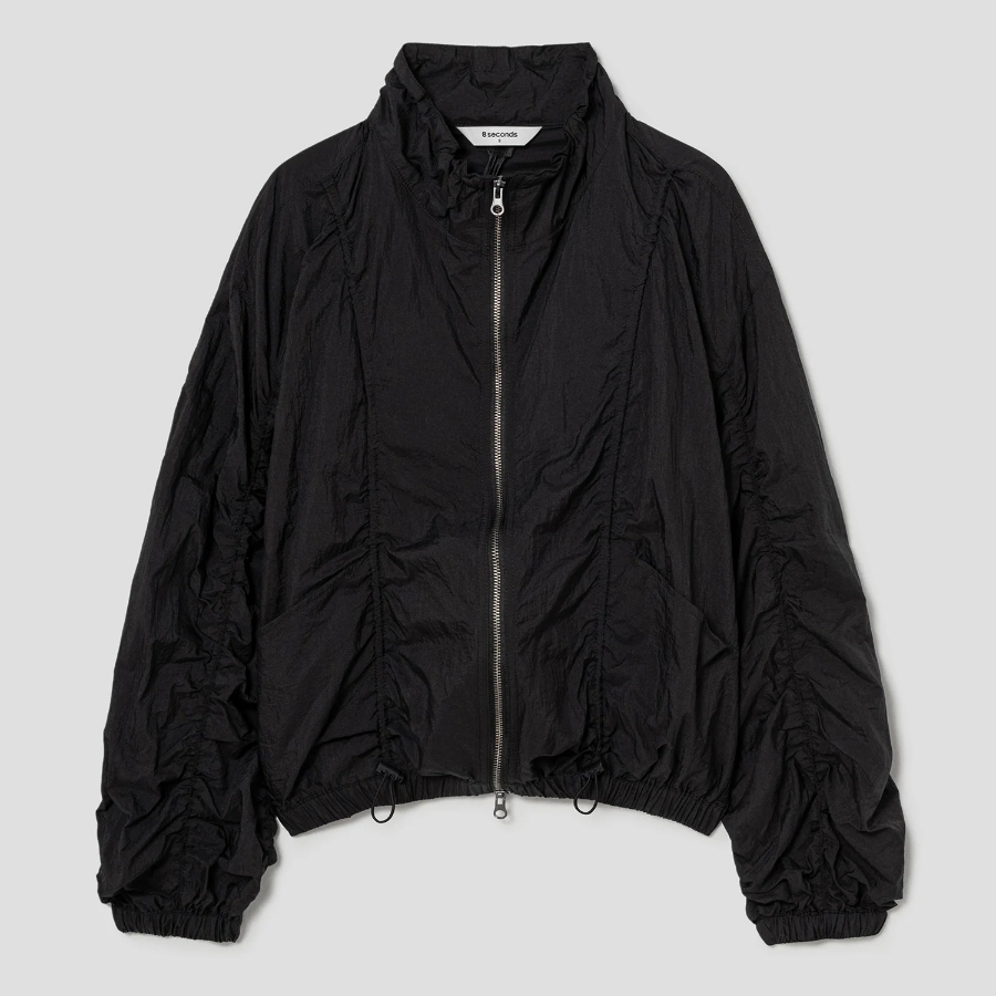 8 seconds Front-Slit Shirring Jumper — Black