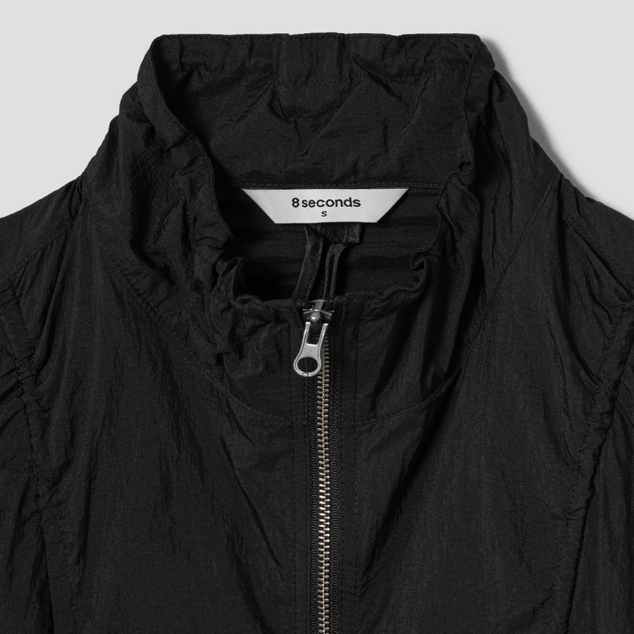 8 seconds Front-Slit Shirring Jumper — Black