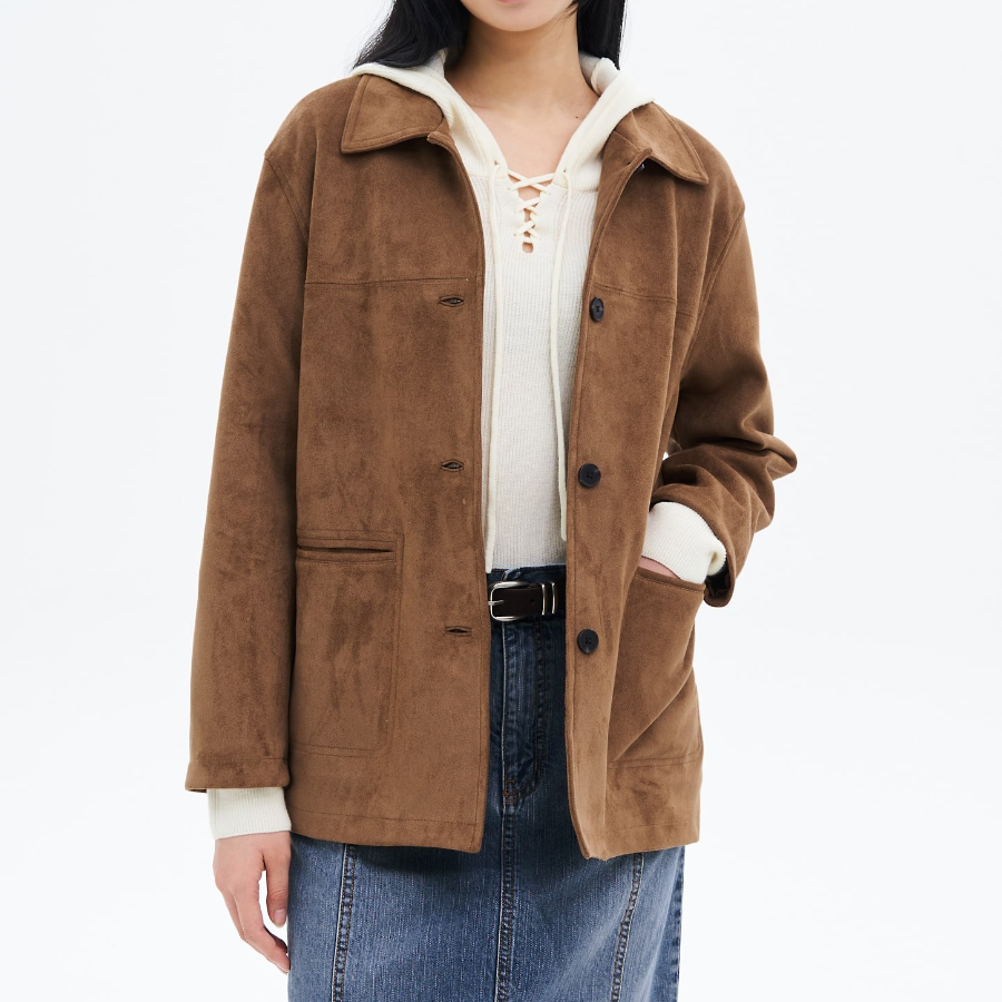8 seconds Mid-Length Suede Outer — Yellowish Brown