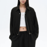 8 seconds String Collar Neck Zip-Up Outer — Black