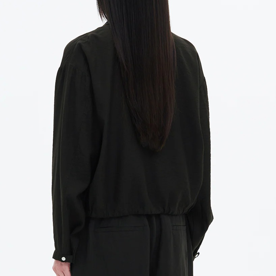 8 seconds String Collar Neck Zip-Up Outer — Black