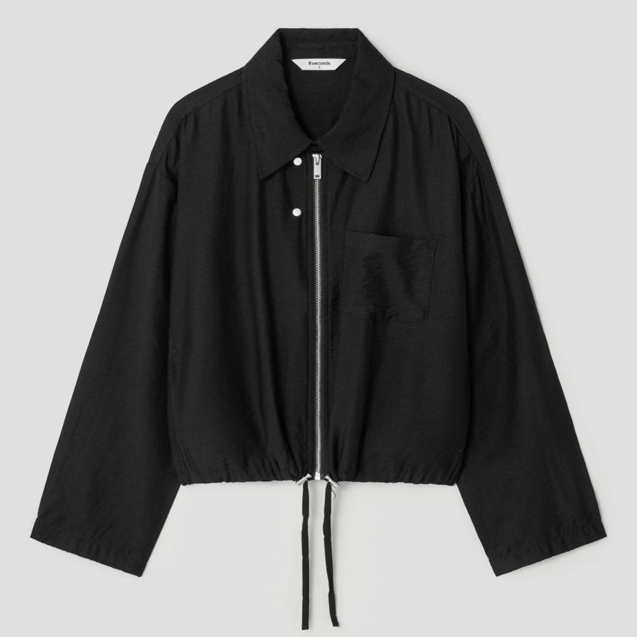 8 seconds String Collar Neck Zip-Up Outer — Black