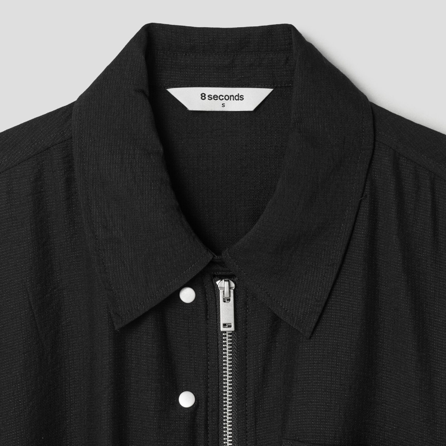 8 seconds String Collar Neck Zip-Up Outer — Black