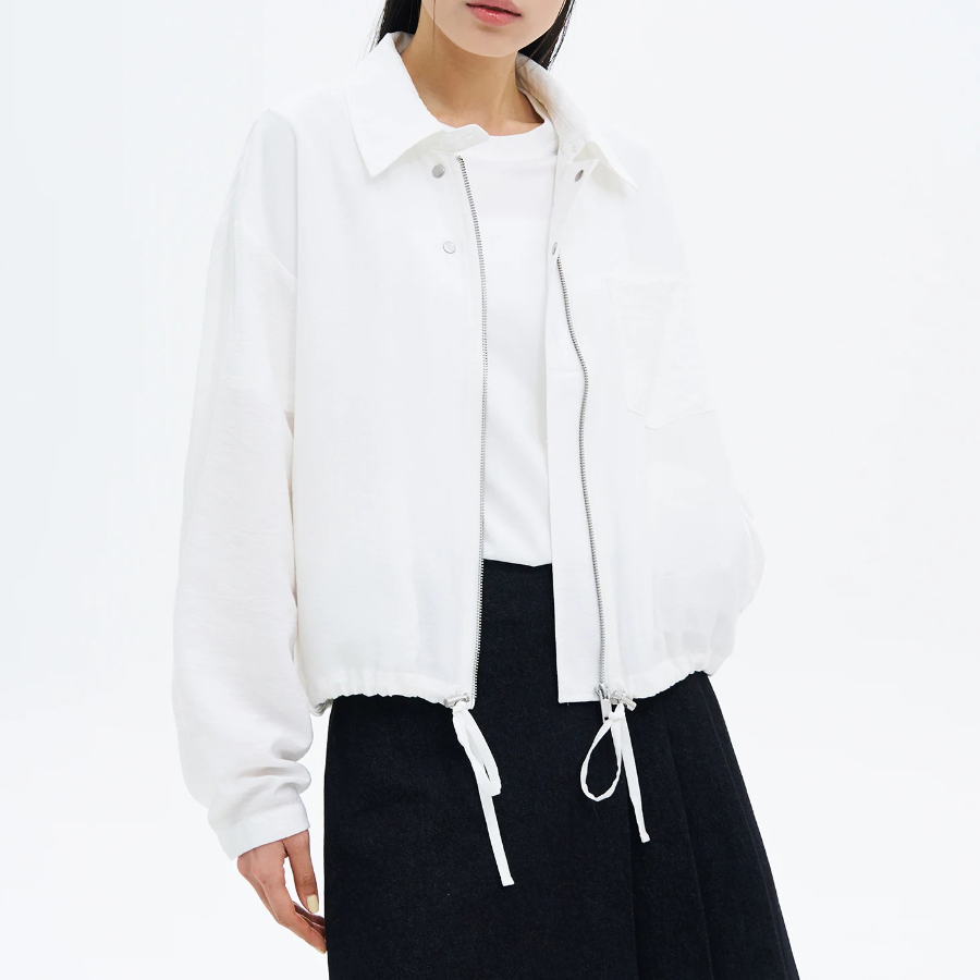8 seconds String Collar Neck Zip-Up Outer — White