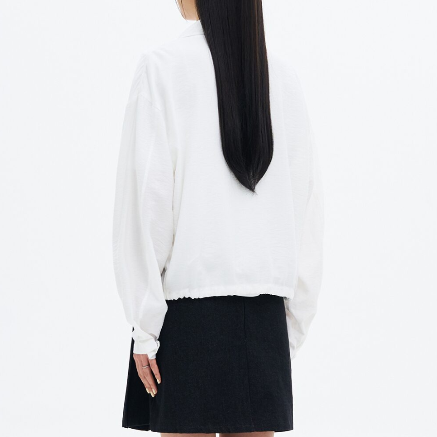 8 seconds String Collar Neck Zip-Up Outer — White