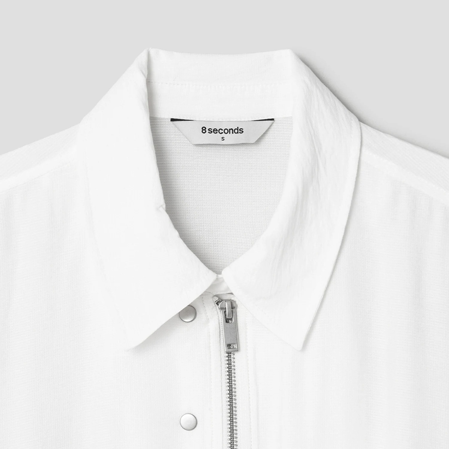 8 seconds String Collar Neck Zip-Up Outer — White