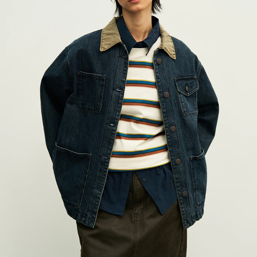 8 seconds Contrast Collar Denim Chore Jacket — Navy