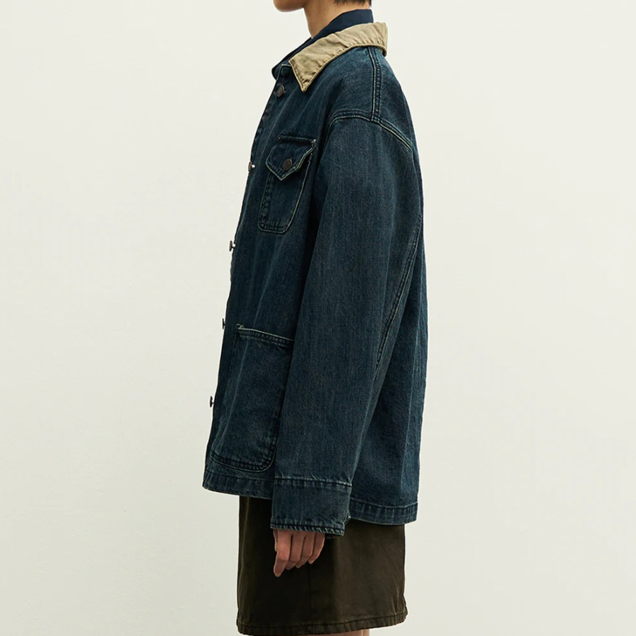 8 seconds Contrast Collar Denim Chore Jacket — Navy