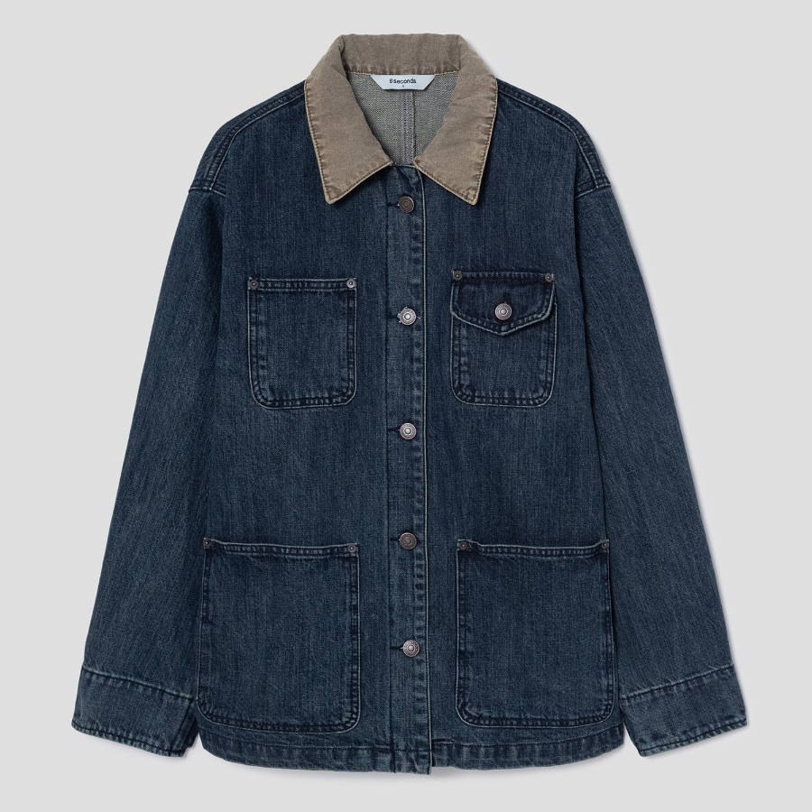 8 seconds Contrast Collar Denim Chore Jacket — Navy