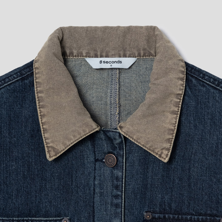 8 seconds Contrast Collar Denim Chore Jacket — Navy