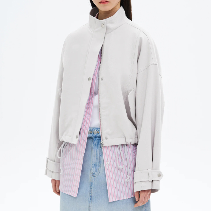 8 seconds Twill Cotton High Neck Jumper — Light Grey