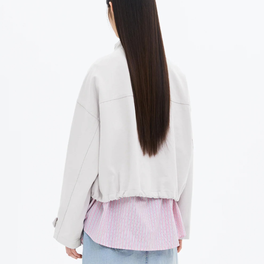 8 seconds Twill Cotton High Neck Jumper — Light Grey