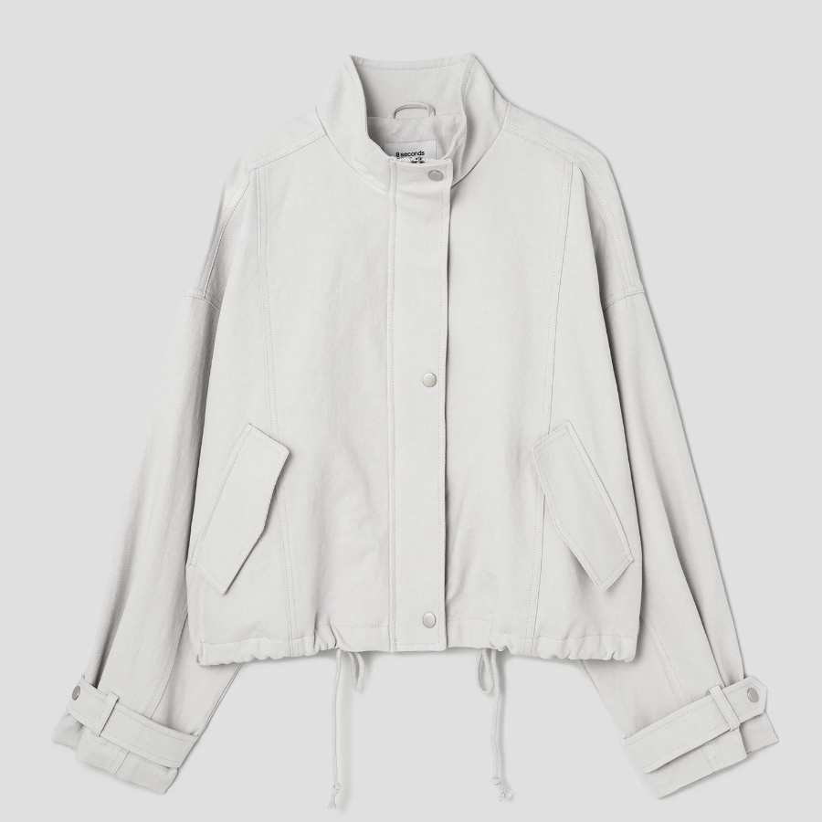 8 seconds Twill Cotton High Neck Jumper — Light Grey