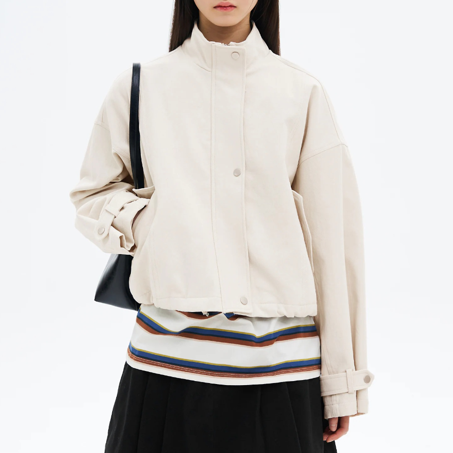 8 seconds Twill Cotton High Neck Jumper — Ivory