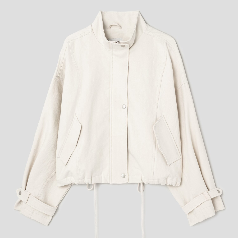 8 seconds Twill Cotton High Neck Jumper — Ivory