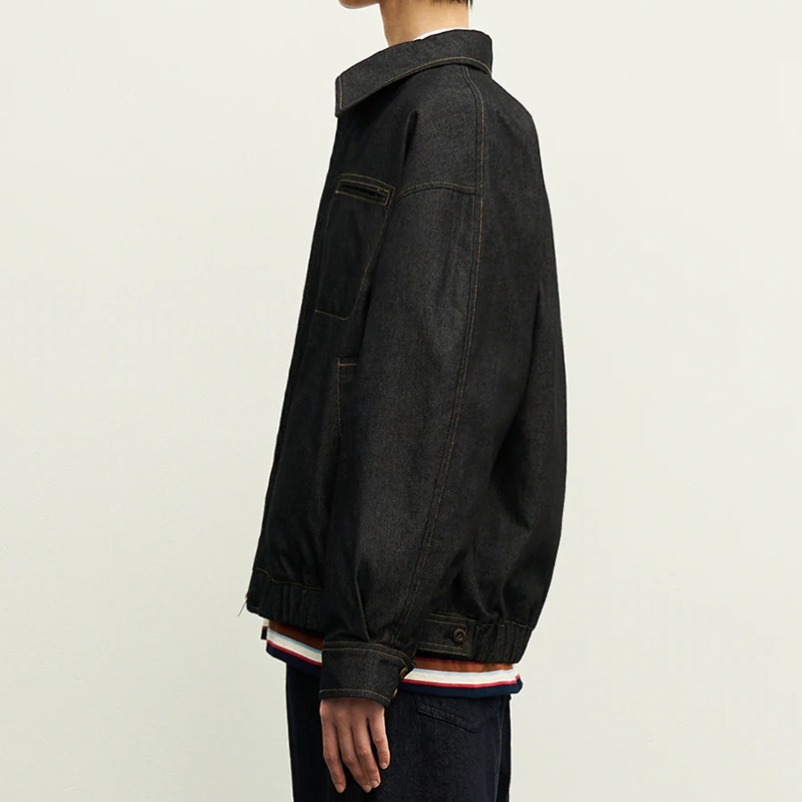 8 seconds Denim-like Collar Neck Blouson Outer — Navy