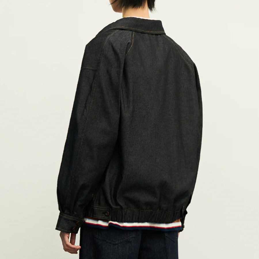 8 seconds Denim-like Collar Neck Blouson Outer — Navy