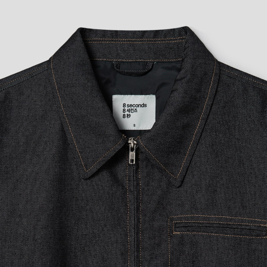 8 seconds Denim-like Collar Neck Blouson Outer — Navy