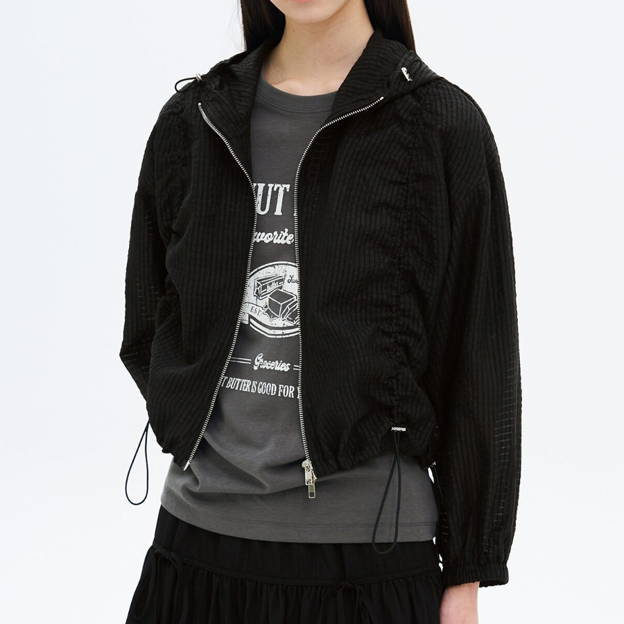 8 seconds Texture String Zip-Up Jumper — Black