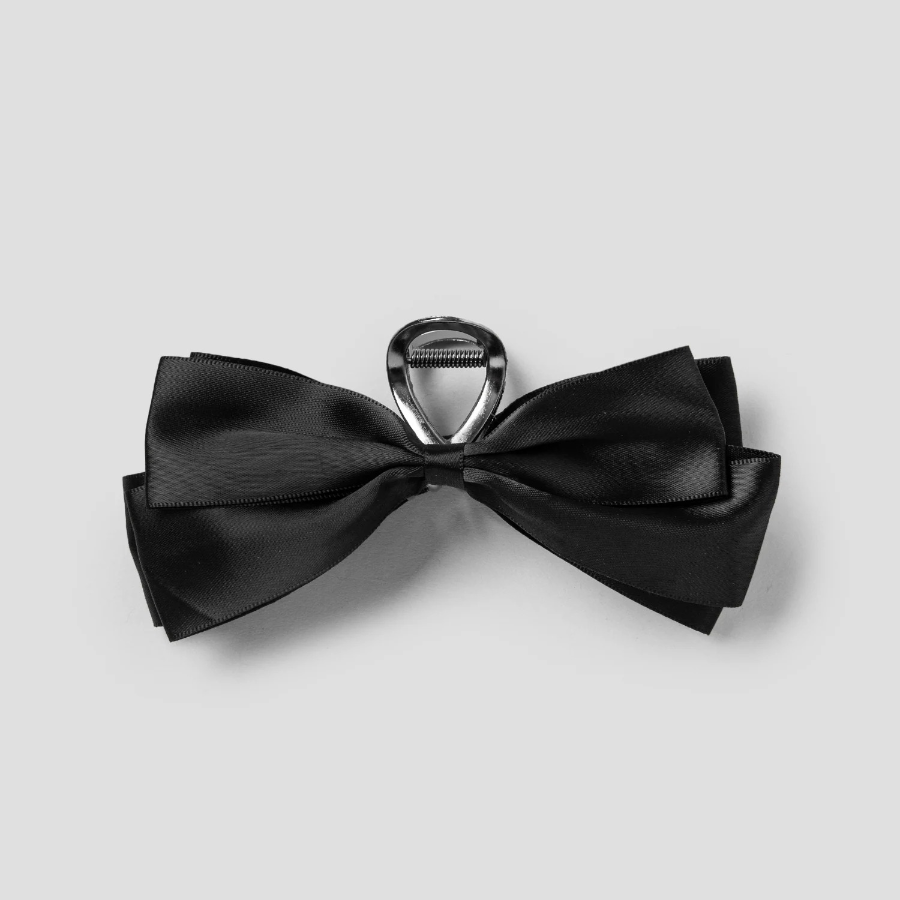 8 seconds Satin Double Ribbon Hair Clip — Black