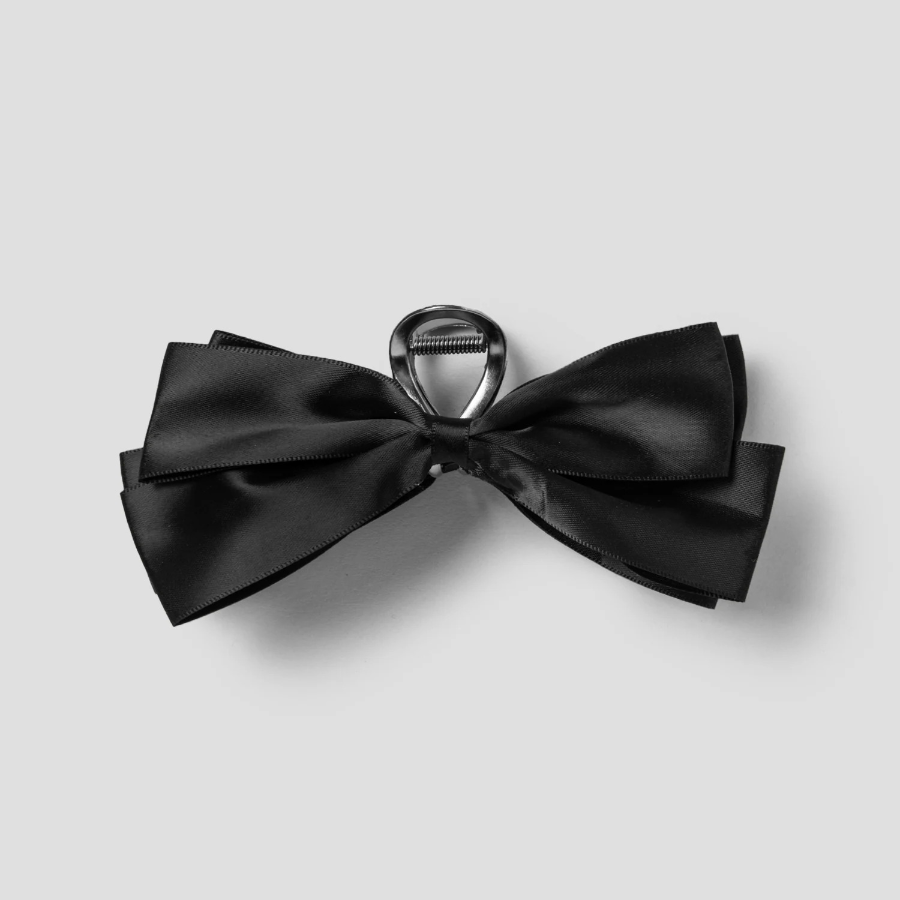 8 seconds Satin Double Ribbon Hair Clip — Black