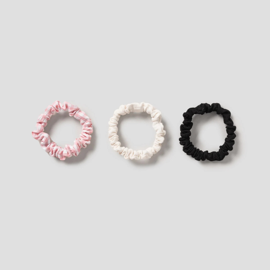 8 seconds Check Petit Scrunchie Set (3P) — Pink, Ivory, Black