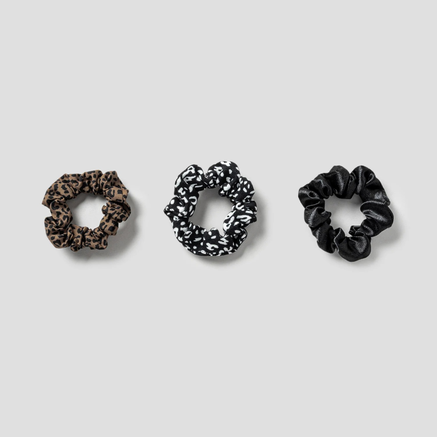 8 seconds Animal Petit Scrunchie Set (3P) — Black, Brown, Ivory