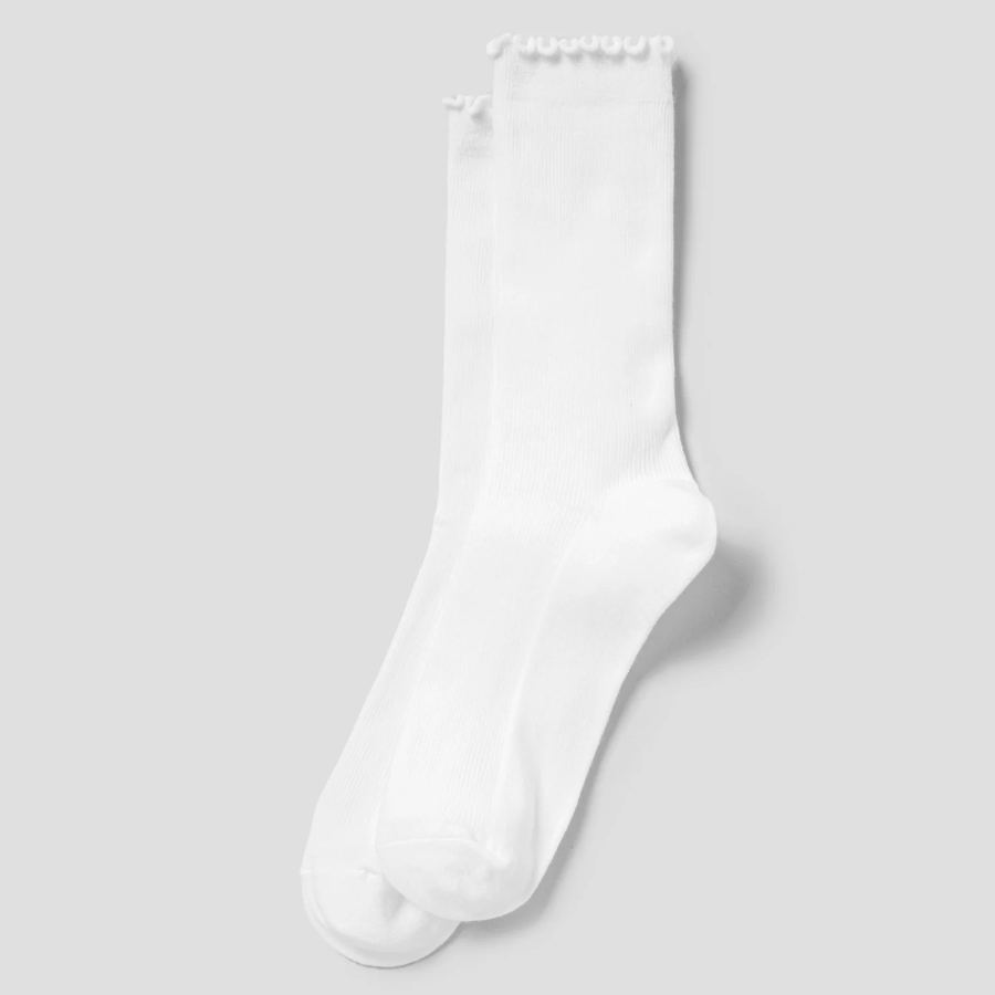 8 seconds Ankle Shirring Ribbed Socks — White