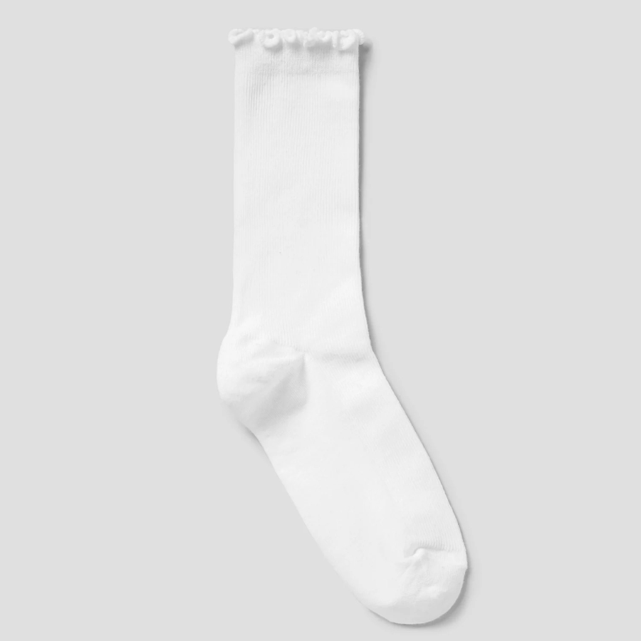 8 seconds Ankle Shirring Ribbed Socks — White