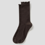 8 seconds Ankle Shirring Ribbed Socks — Brown