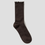 8 seconds Ankle Shirring Ribbed Socks — Brown
