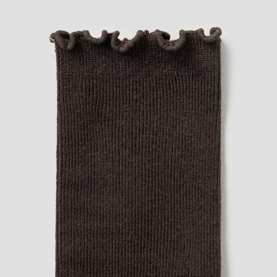 8 seconds Ankle Shirring Ribbed Socks — Brown