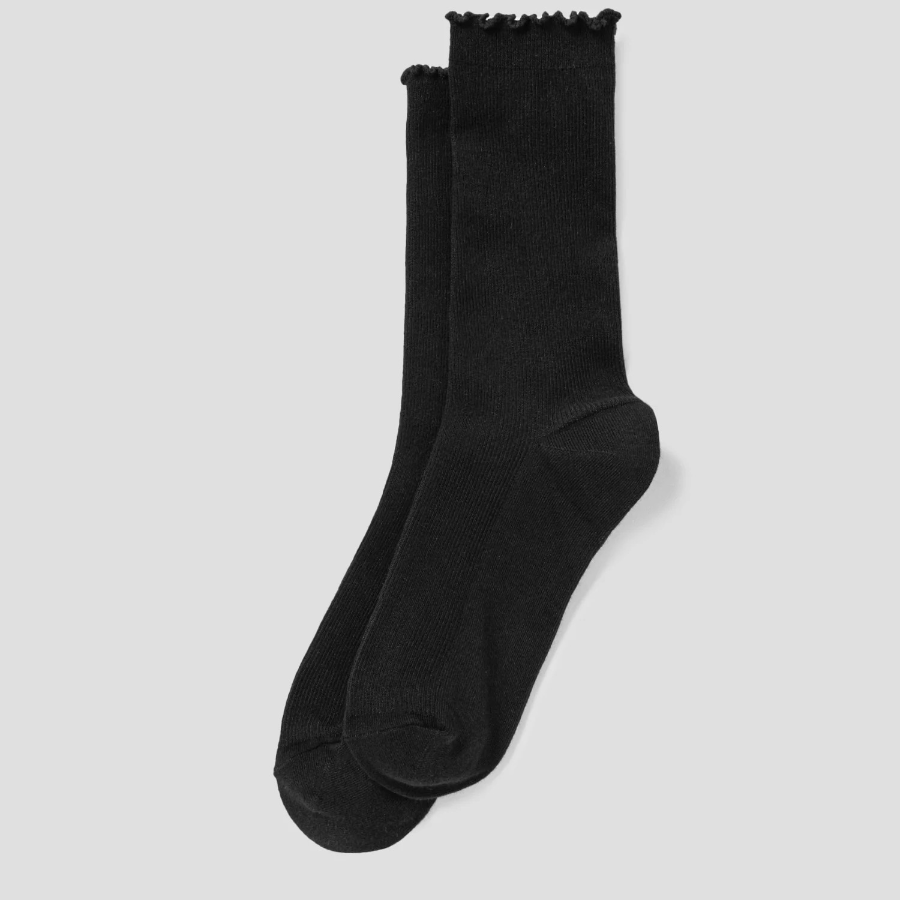 8 seconds Ankle Shirring Ribbed Socks — Black
