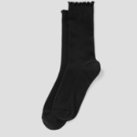 8 seconds Ankle Shirring Ribbed Socks — Black
