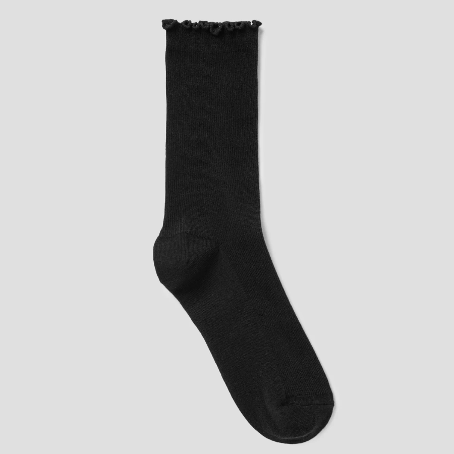 8 seconds Ankle Shirring Ribbed Socks — Black