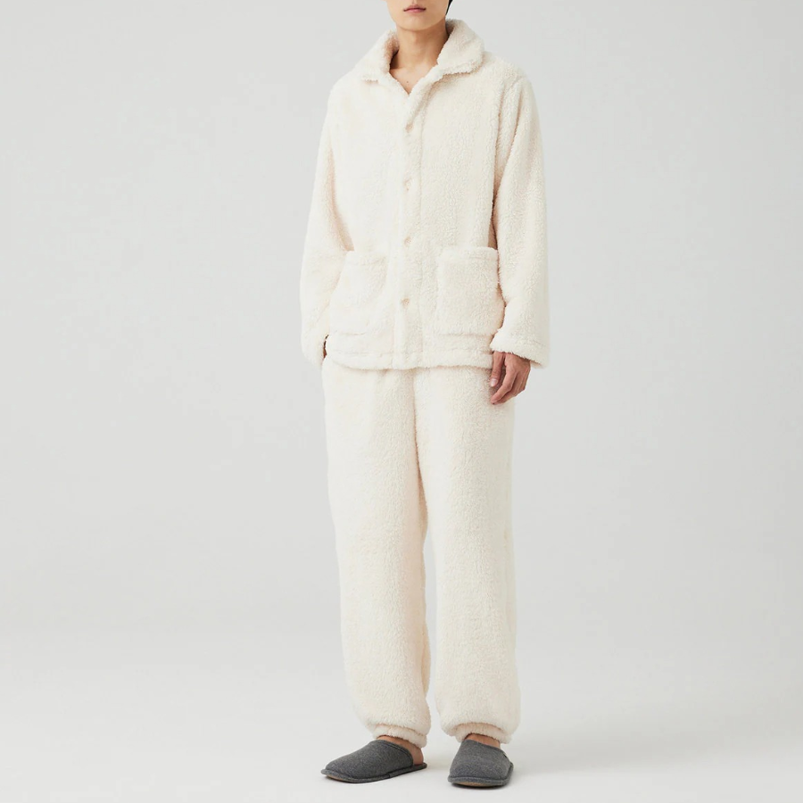 JAJU Microfiber Flat Collar Pajama Shirt – Ivory