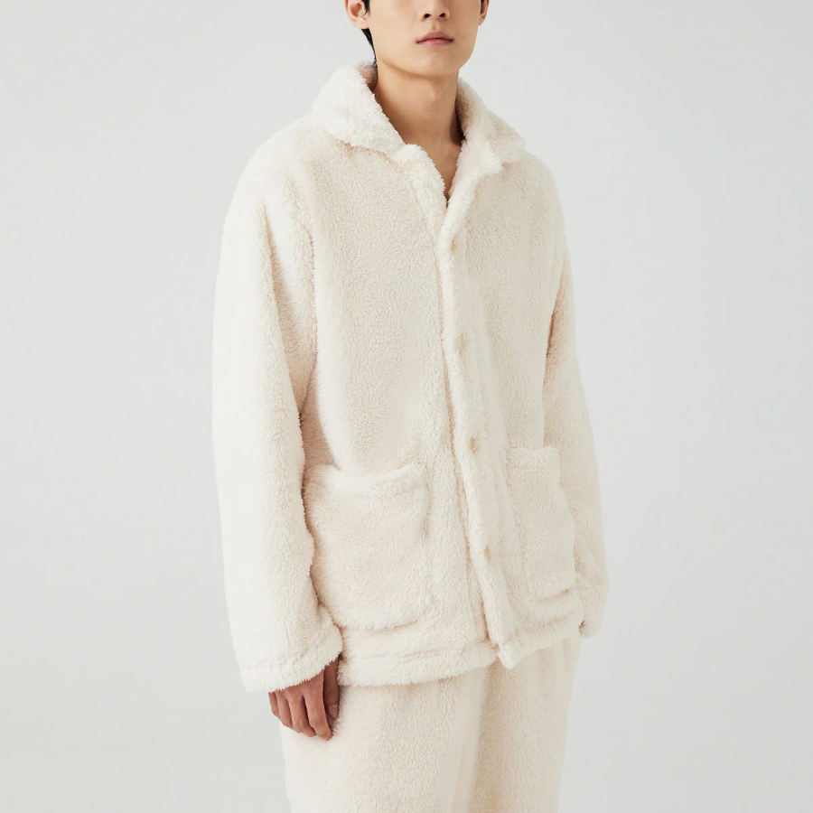 JAJU Microfiber Flat Collar Pajama Shirt – Ivory