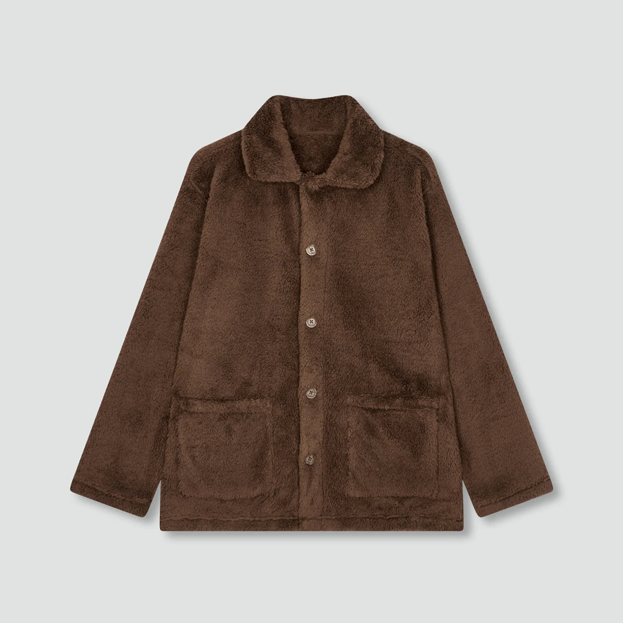 JAJU Microfiber Flat Collar Pajama Shirt – Brown