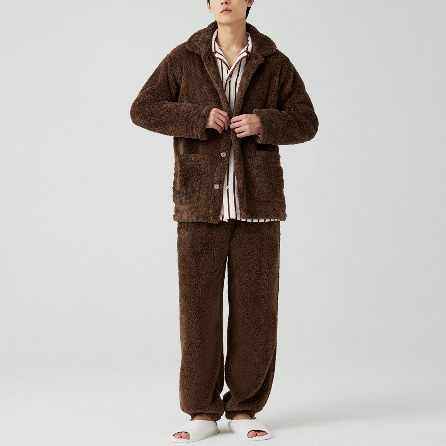 JAJU Microfiber Flat Collar Pajama Shirt – Brown