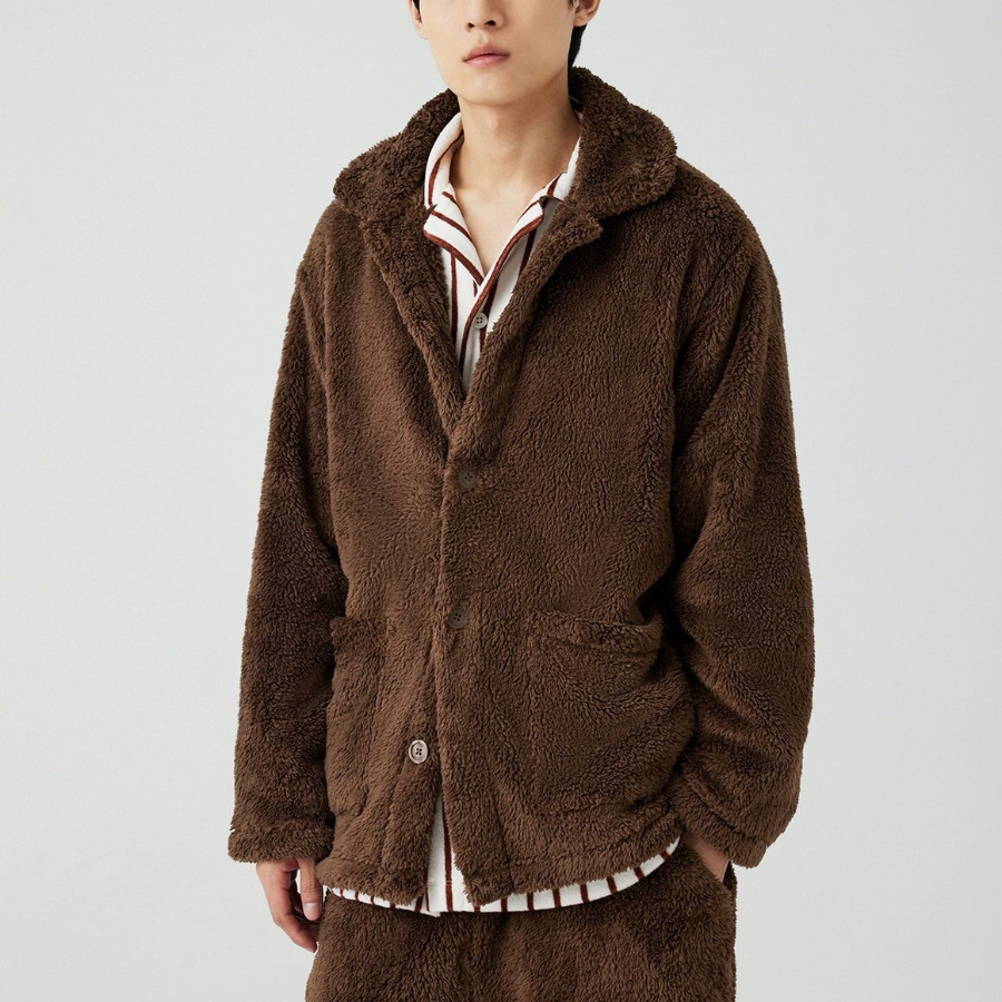 JAJU Microfiber Flat Collar Pajama Shirt – Brown