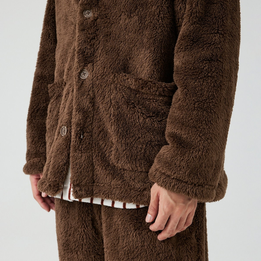 JAJU Microfiber Flat Collar Pajama Shirt – Brown