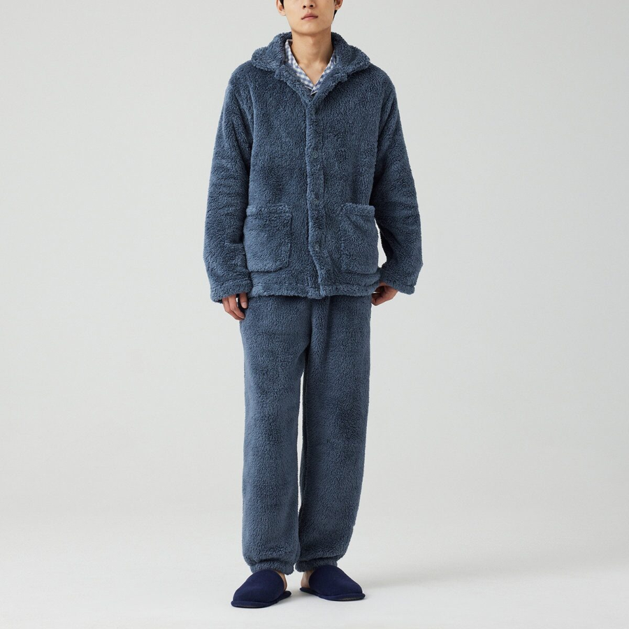 JAJU Microfiber Flat Collar Pajama Shirt – Blue