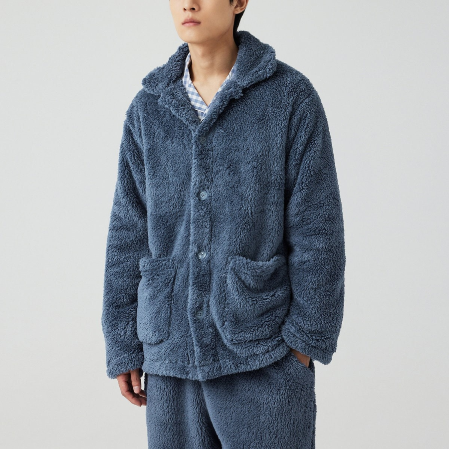 JAJU Microfiber Flat Collar Pajama Shirt – Blue