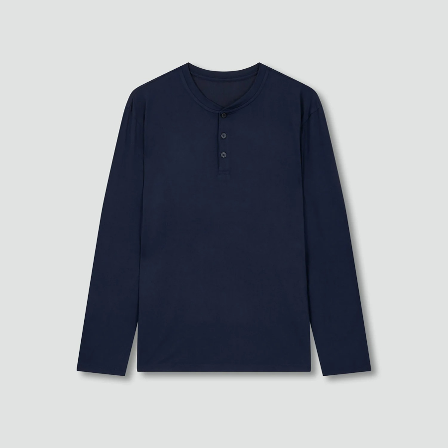 JAJU Peach Skin Long Sleeve Pajama T-Shirt – Navy