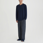 JAJU Peach Skin Long Sleeve Pajama T-Shirt – Navy