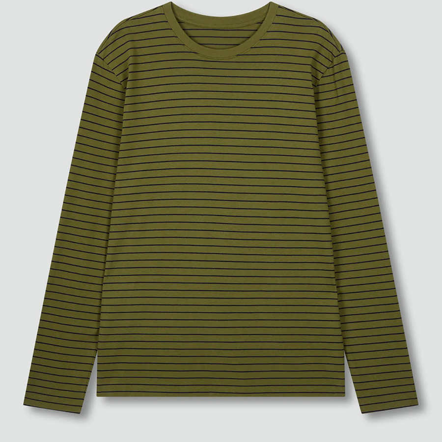 JAJU Smart Cotton Round Neck Long Sleeve Lounge T-Shirt – Dark Khaki