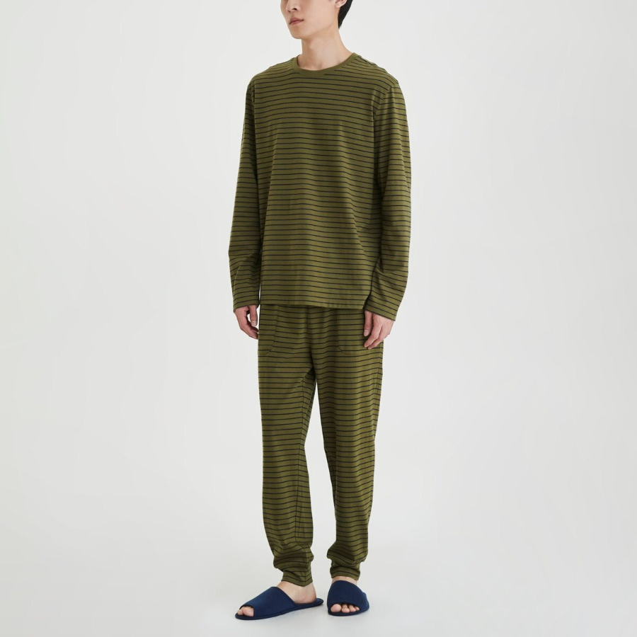 JAJU Smart Cotton Round Neck Long Sleeve Lounge T-Shirt – Dark Khaki