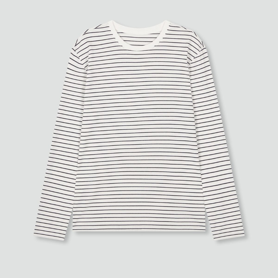 JAJU Smart Cotton Round Neck Long Sleeve Lounge T-Shirt – Off White