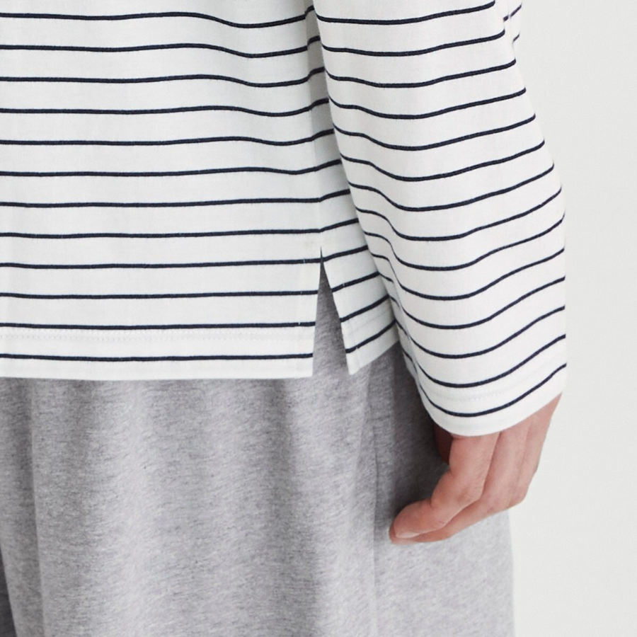 JAJU Smart Cotton Round Neck Long Sleeve Lounge T-Shirt – Off White