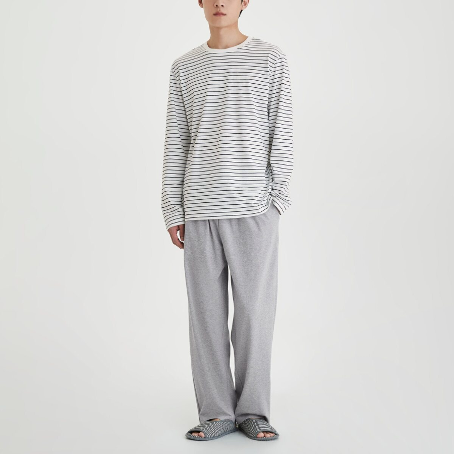 JAJU Smart Cotton Round Neck Long Sleeve Lounge T-Shirt – Off White